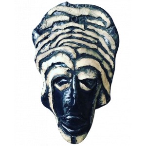 Maschera in ceramica, decorativa. Realizzata da Zygmunt Mura, anni 1980/90, Polonia.