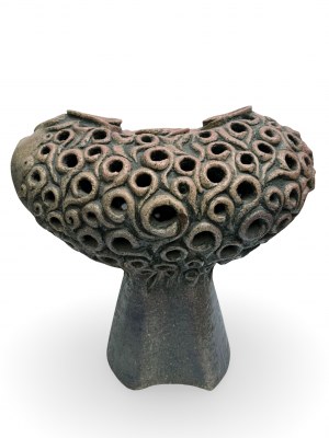 Portacandele in ceramica per tre candele, design Jerzy Sacha (?), anni Settanta, Polonia.