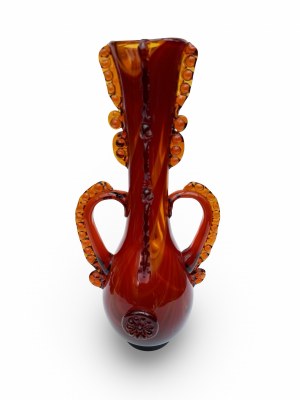 Glass vase with ears, Laura Glassworks, 1970s, Poland.