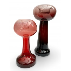 Pair of glass vases / candle holders. Tarnowiec Glassworks. 1960s/70s, Poland.