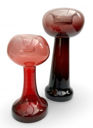 Pair of glass vases / candle holders. Tarnowiec Glassworks. 1960s/70s, Poland.