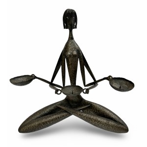 Hand forged candle holder for three candles, metalwork. 1950s/60s, Europe.