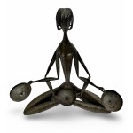 Hand forged candle holder for three candles, metalwork. 1950s/60s, Europe.