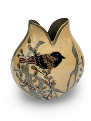 Mosazná váza, smaltovaná. Polovina století. Ručně zdobená. 20. století, Japonsko(?).
