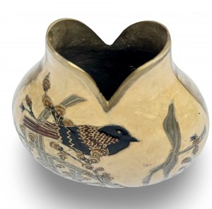 Mosadzná váza, smaltovaná. Polovica storočia. Ručne zdobená. 20. storočie, Japonsko(?).