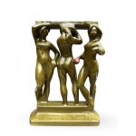 Ceramic sculpture Three Graces. Designed by Zdenek Farnik. Bechyne Keramia factory, ca. 1960, Czechoslovakia.
