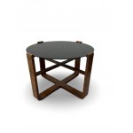 Table with glass top. Exotic wood. Mid 20th century, Czech Republic.