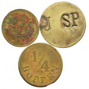 Chmelové známky, Strkovice - Julius Sperling. 1/4 HOPFEN (25,2 mm), 1/4 (21,4 mm), J SP (26 mm), vše mosaz