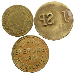 Chmelové známky, Strkovice - Julius Sperling. 1/4 HOPFEN (25,2 mm), 1/4 (21,4 mm), J SP (26 mm), vše mosaz