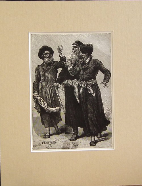Elwiro Andriolli(1836-1893),Abram Ezofowicz ,Kalman i Kamionke zgorszeni podstępem Meira,1888 z cyklu Meir Ezofowicz