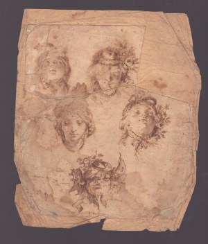 Studies for Five Heads, Tuscan school, 16th century