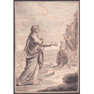 Pietro Antonio Novelli (Venezia 1729-Venezia 1804). Figure in seascape with boat