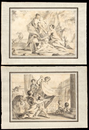 Giambettino Cignaroli (Vérone 1706-Vérone 1770). La découverte de Romulus et Remus | La tête de Pompée présentée à Jules César