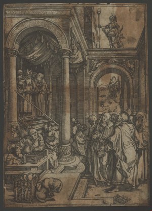 Albrecht Dürer (po) - Marcantonio Raimondi (ok. 1480-1534, 1471-1528). Ofiarowanie Najświętszej Marii Panny w świątyni