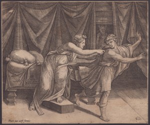 Marcantonio Raimondi (ca. 1480-1534). Joseph und die Frau des Putiphar