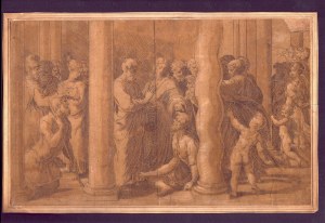 Girolamo Francesco Maria Mazzola dit le Parmigianino (Parme 1503-Casalmaggiore 1640). Saint Pierre et Saint Jean guérissant les infirmes à la porte du Temple, 1526