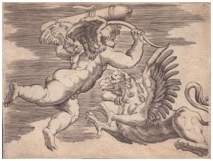 Agostino Veneziano (Agostino dei Musi) (attribuito a) (ca. 1490-ca. 1536). Cupido con grifone