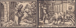 Virgilio Solis (1514-1562). Donna che macella un gallo | Uomo che macella un bullo