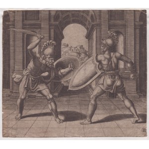 Maestro del Dado (1530-1560 fl.). Two Gladiators fighting