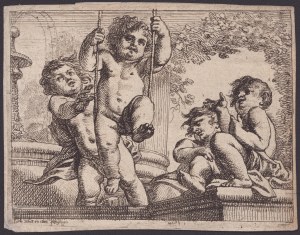 Cornelis Schut (1597-1655). Čtyři nazí cherubíni s houpačkou