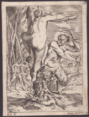 Annibale Carracci (kopia po) (Bolonia 1560-Roma 1609). Satyr i nimfa, z Lascivie