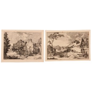 Johann Georg Hertel (1719-1768). Krajina s chalupou pri rieke | Krajina s chalupou a postavami