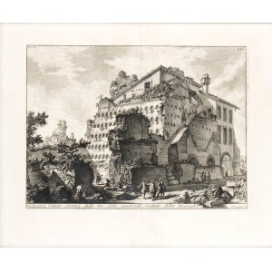 Giovanni Battista Piranesi (Mogliano Veneto 1720 - Benátky 1778). Veduta esterna delle Tre Sale sepolcrali, credute della Famiglia di Aug.to