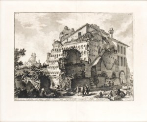 Giovanni Battista Piranesi (Mogliano Veneto 1720 - Benátky 1778). Veduta esterna delle Tre Sale sepolcrali, credute della Famiglia di Aug.to