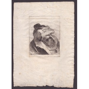Giandomenico Tiepolo (1727-1804). Hlava a ramená muža otočeného doprava, oči má zakryté klobúkom