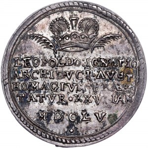 Leopold I, (1657-1705) Srebrny żeton 1655 Hołd w Wiedniu
