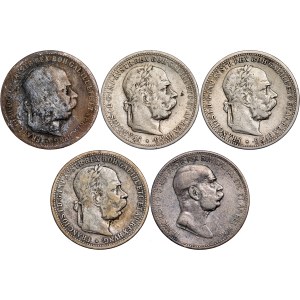 Maison de Habsbourg - François-Joseph Ier (1848-1916) Lot de 1 couronne - 5 pièces