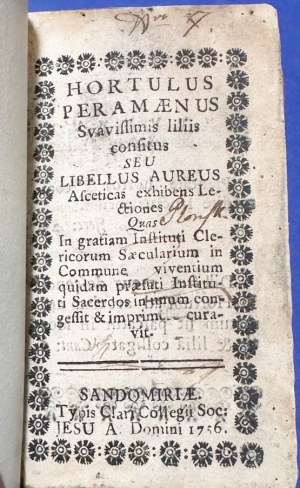 Hortulus permaenus, Sandomierz 1756