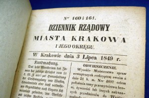 1849 Regierungsanzeiger der Stadt Krakau und ihres Bezirks