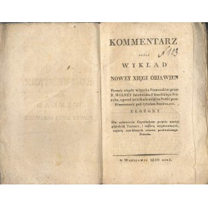 K. Surowiecki, Kommentarz, czyli Wykład nowey xięgi objawien 1820