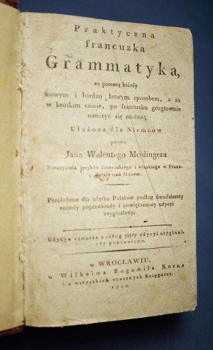Praktyczna Francuzka Grammatyka Wrocław 1820,