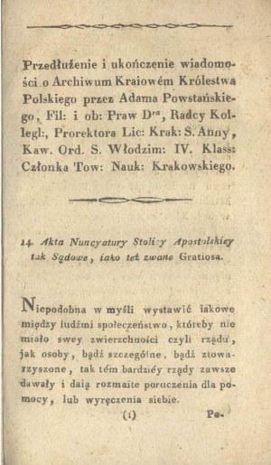 Prolungamento. Notizie sull'Archivio Nazionale del Regno di Polonia 1825