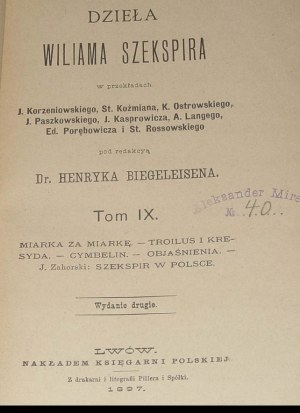 DZIEŁA Wiliama Szekspira SHAKESPEARE 1898