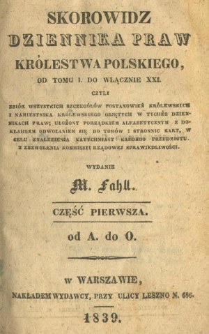 Index of the Journal of Laws of the Kingdom of Poland 1839