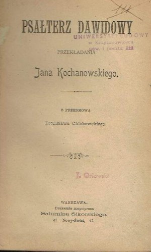 Jan Kochanowski, PSAŁTERZ DAWIDOWY 1897