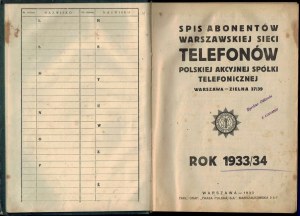 Spis Abonentów Warszawskiej Sieci Telefonów 1933 / 1934