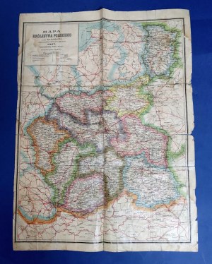 1907 Mapa Poľského kráľovstva s vyznačením železných, bitých a bežných ciest
