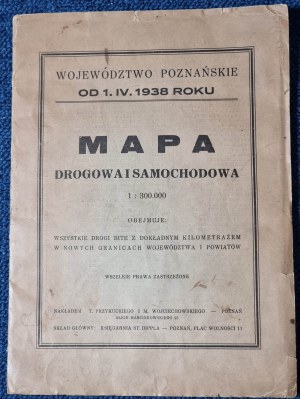 MAPA DROGOWA I SAMOCHODOWA WOJEWÓDZÓTWO POZNAŃSKIE 1938 Poznań