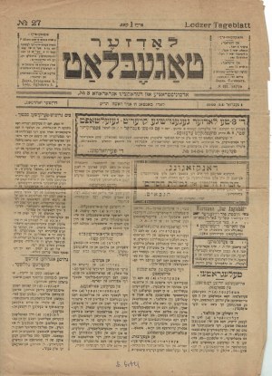LODZER TAGEBALTT Giornale 1910. N. 27. Judaica