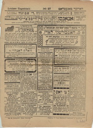 LODZER TAGEBALTT Journal 1910, n° 27, Judaïca