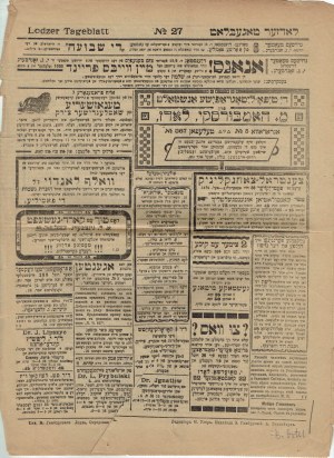 LODZER TAGEBALTT Noviny 1910. č. 27. Judaica