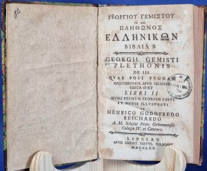 Georgiu Gemistu tu kai Plēthōnōs Hellēnikōn Biblia - Lipsiae 1770