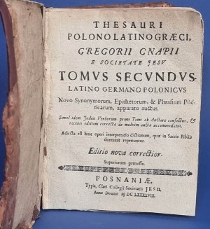 KNAPSKI Słownik łacińsko-niemiecko-polski, Poznaň 1698