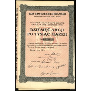 Pologne, 10 actions au porteur de 1 000 marks chacune, juillet 1923, Łódź