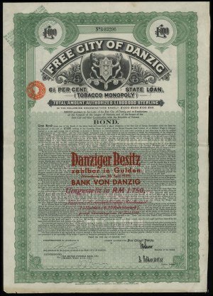 Free City of Danzig, 6 1/2 % loan for 100 pounds, 10.10.1927, Danzig