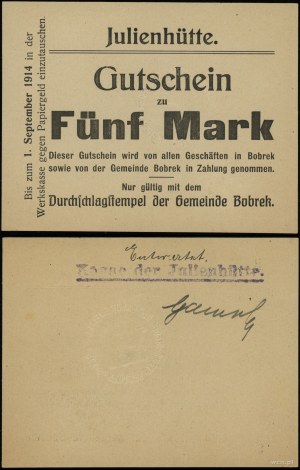 Silesia, 5 marks, valid until 1.09.1914